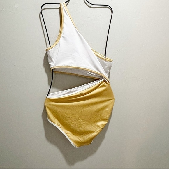 VICTORIA’S SECRET Women’s Essential Cutout One-Piece Swimsuit Gold White Sz XL - Picture 3 of 8